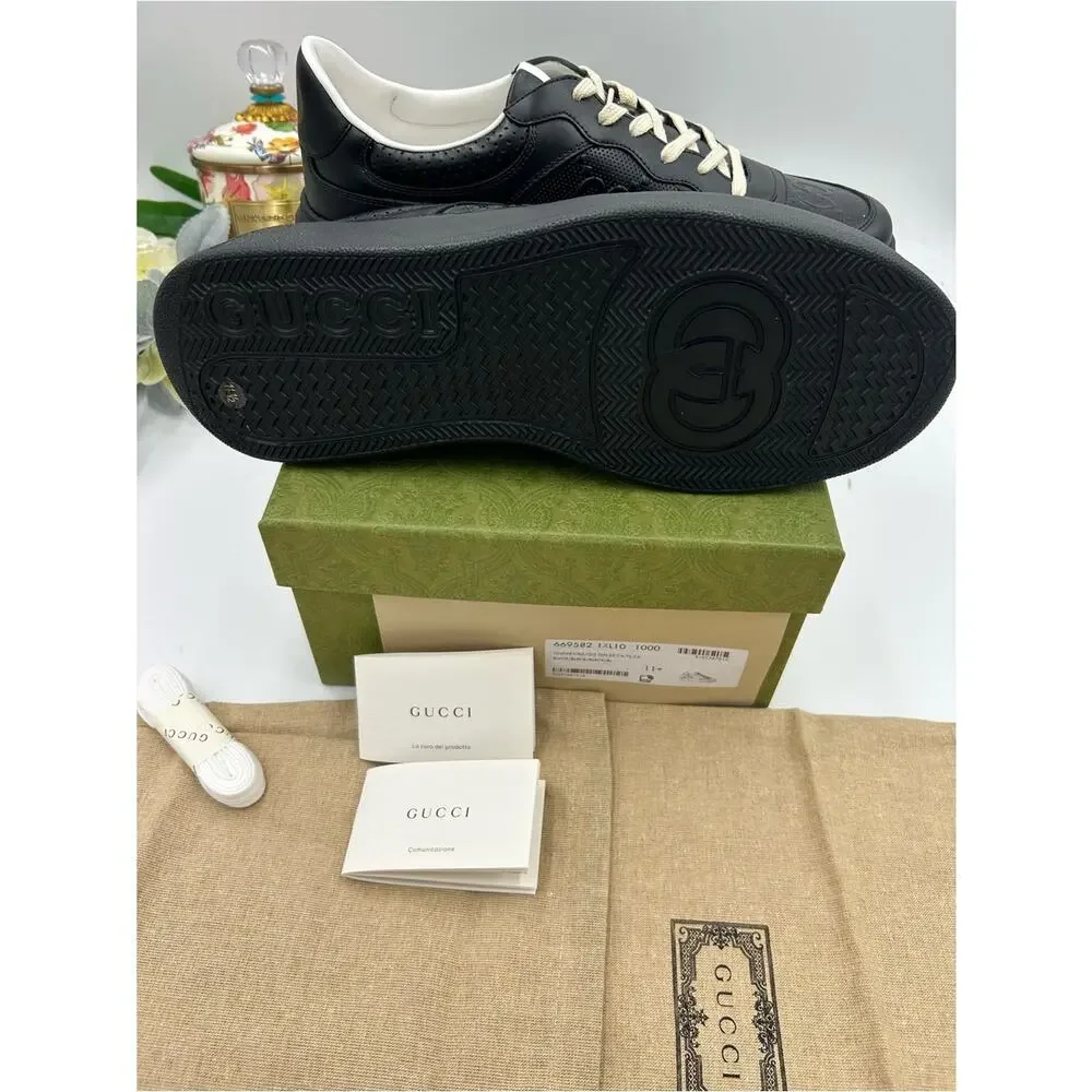 Men's Gucci, GG embossed leather sneakers size 11.5 fits 12 US made in Italy
